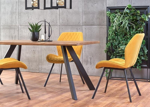 Halmar Scaun tapitat cu stofa si picioare metalice Kai-360 Mustariu / Negru, l51xA64xH90 cm