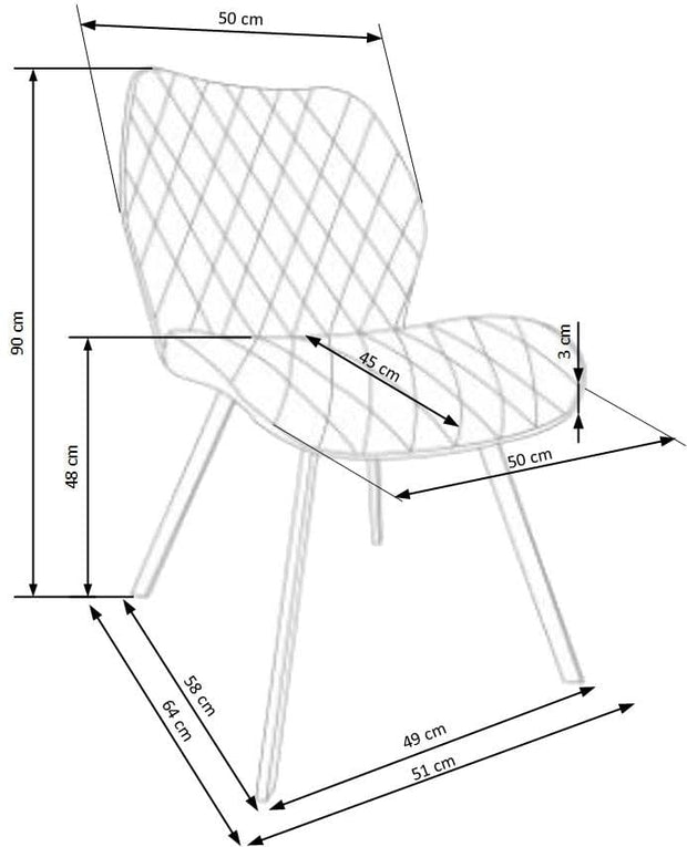 Halmar Scaun tapitat cu stofa si picioare metalice Kai-360 Mustariu / Negru, l51xA64xH90 cm