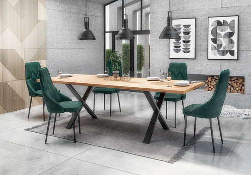 Halmar Scaun tapitat cu stofa si picioare metalice, Kai-365 Velvet Verde Inchis / Negru, l52xA57xH90 cm