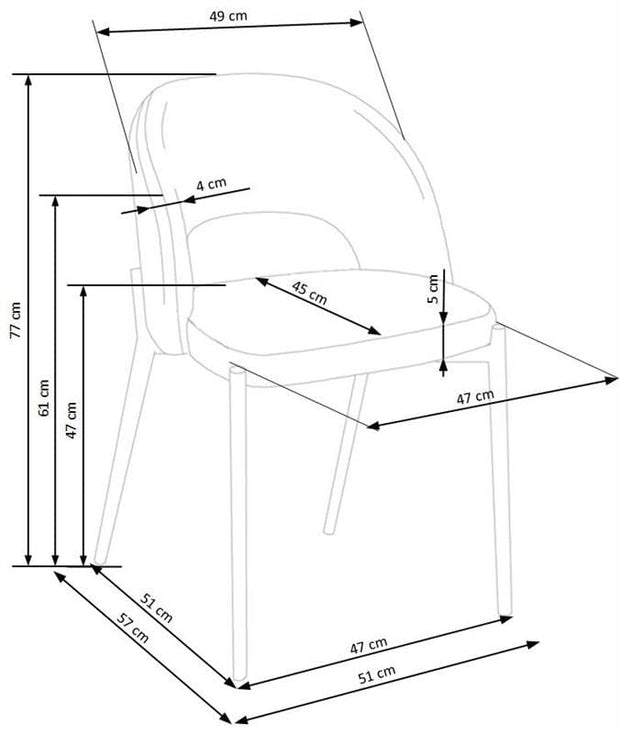 Halmar Scaun tapitat cu stofa si picioare metalice, Kai-373 Gri / Negru, l51xA57xH77 cm