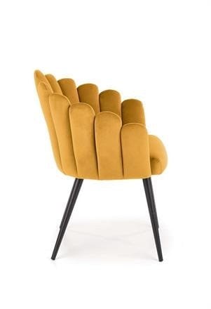 Scaun tapitat cu stofa si picioare metalice, Kai-410 Velvet Mustariu / Negru, l62xA62xH85 cm (1)