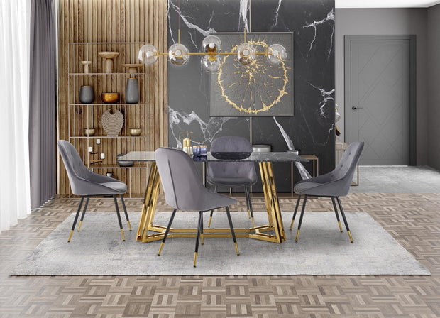 Scaun tapitat cu stofa si picioare metalice, Kai-437 Velvet Gri / Negru / Auriu, l49xA55xH88 cm (1)