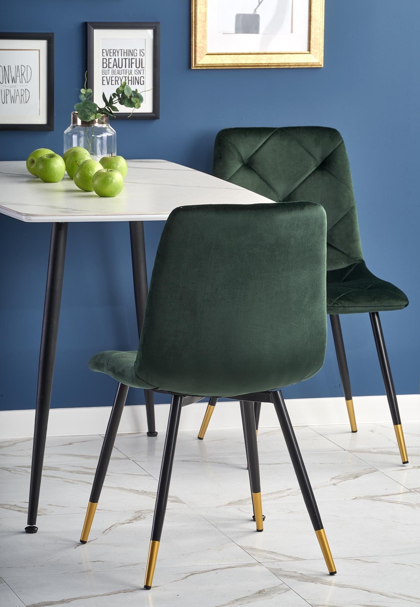 Halmar Scaun tapitat cu stofa si picioare metalice, Kai-438 Velvet Verde Inchis / Negru / Auriu, l45xA50xH86 cm