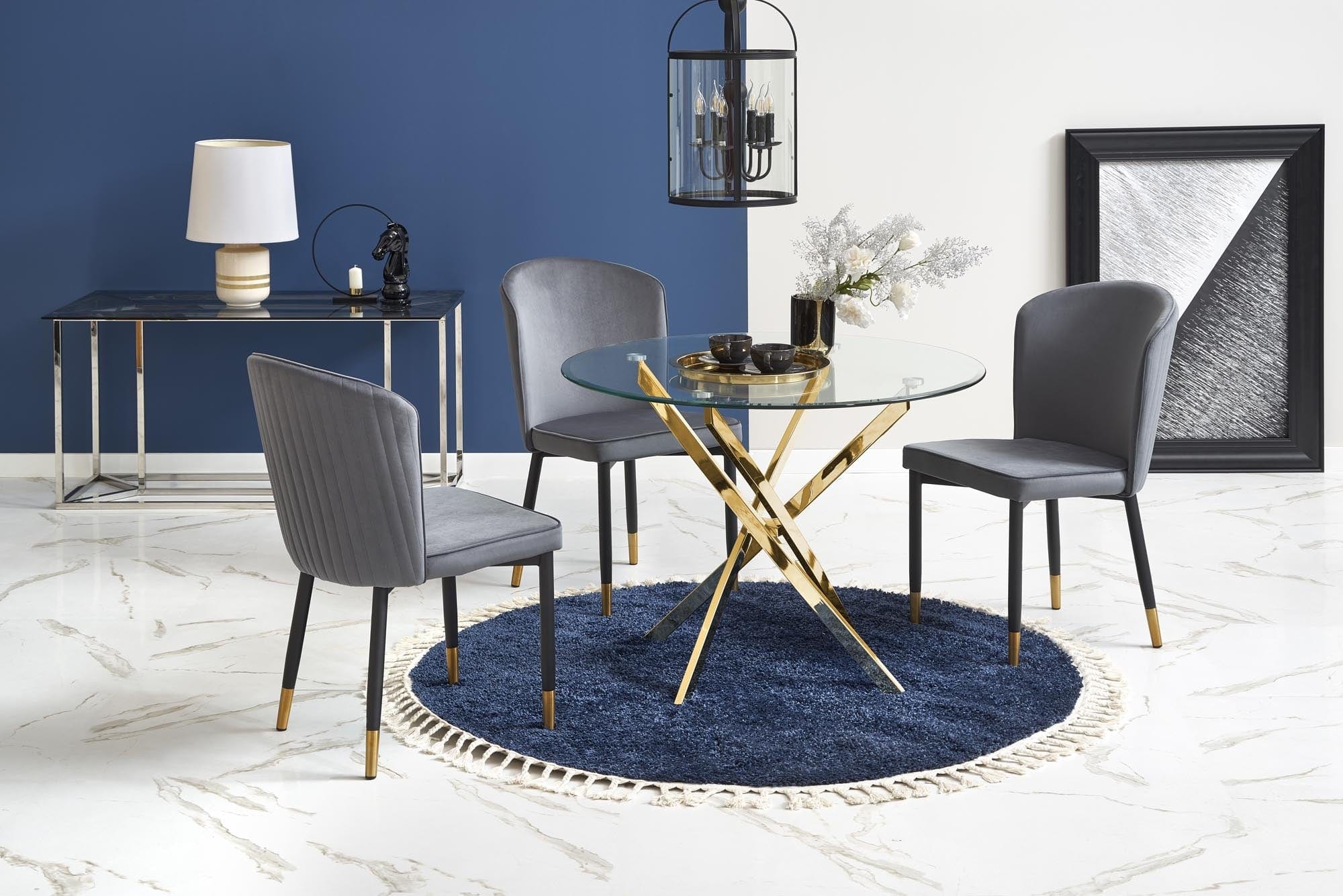 Scaun tapitat cu stofa si picioare metalice, Kai-446 Velvet Gri / Negru / Auriu, l51xA55xH86 cm (1)