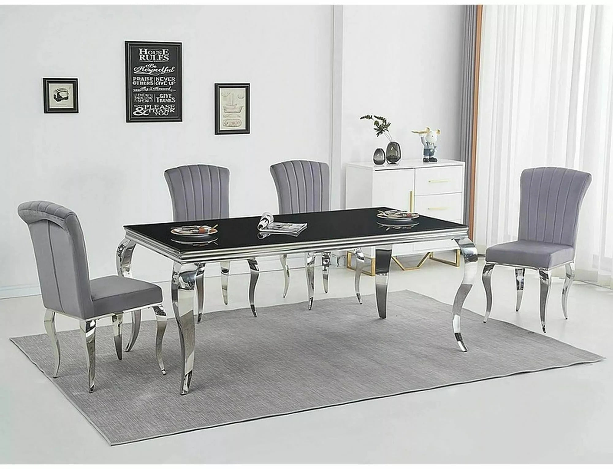Scaun tapitat cu stofa si picioare metalice, Prince Velvet Gri / Crom, l46xA39xH100 cm (1)