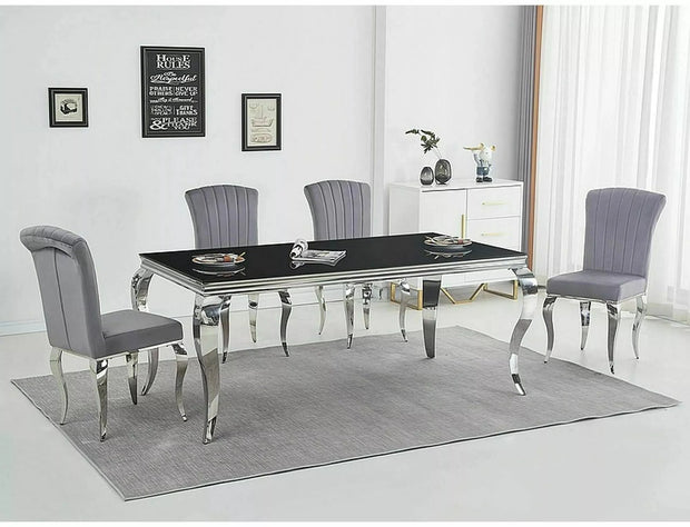 Scaun tapitat cu stofa si picioare metalice, Prince Velvet Gri / Crom, l46xA39xH100 cm (1)