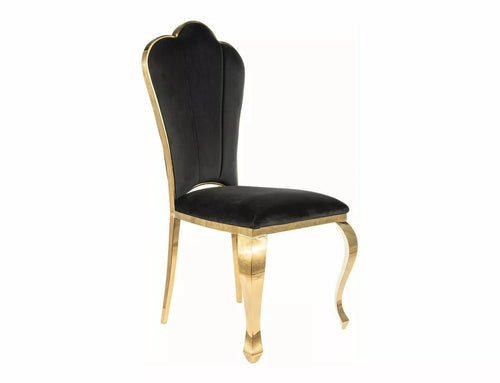 Scaun tapitat cu stofa si picioare metalice, Queen Velvet Negru / Auriu, l53xA46xH111 cm