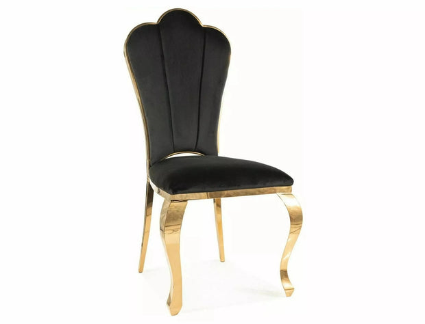 Scaun tapitat cu stofa si picioare metalice, Queen Velvet Negru / Auriu, l53xA46xH111 cm (1)