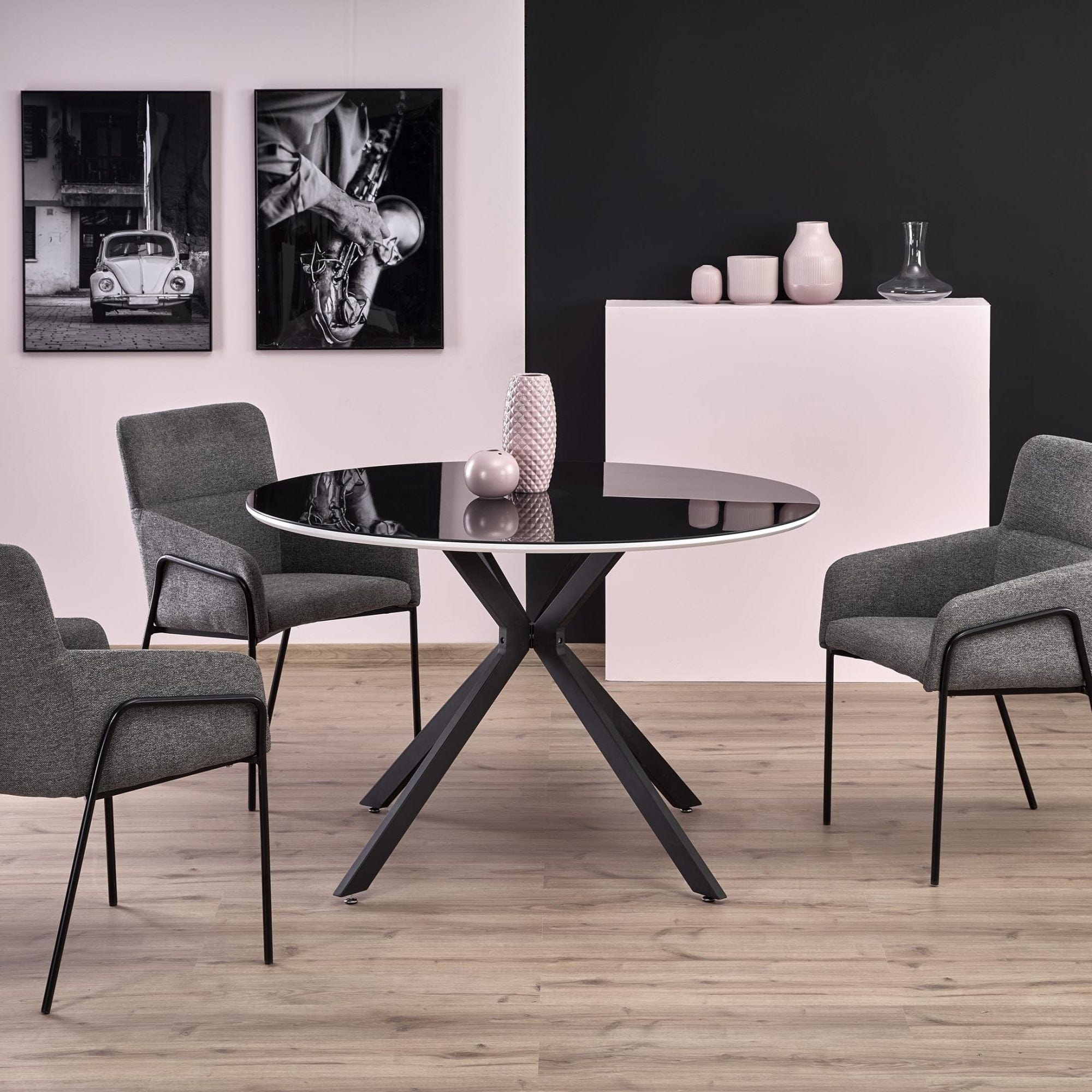 Halmar Scaun tapitat cu stofa si piele ecologica, cu picioare metalice Kai-333 Gri Inchis / Gri Deschis / Negru, l49xA62xH87 cm