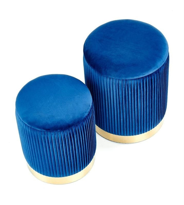Set 2 taburete tapitate cu stofa si spatiu de depozitare Montagne Velvet Albastru inchis / Auriu, Ø36xH44 / Ø31xH38 cm