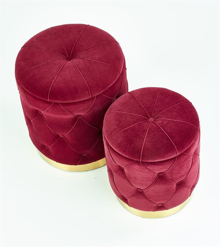 Set 2 taburete tapitate cu stofa si spatiu de depozitare Polymorph Bordeaux, Ø40xH44 / Ø33xH38 cm (2)