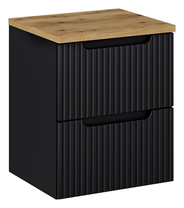 Set baie masca cu blat, cu 2 sertare 50 cm, Nob Negru / Stejar