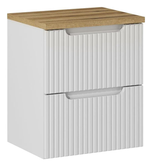 Set baie masca cu blat, cu 2 sertare 50 cm, Now Alb / Stejar