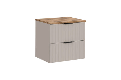 Set baie masca cu blat, cu 2 sertare 60 cm, Adc Bej / Stejar