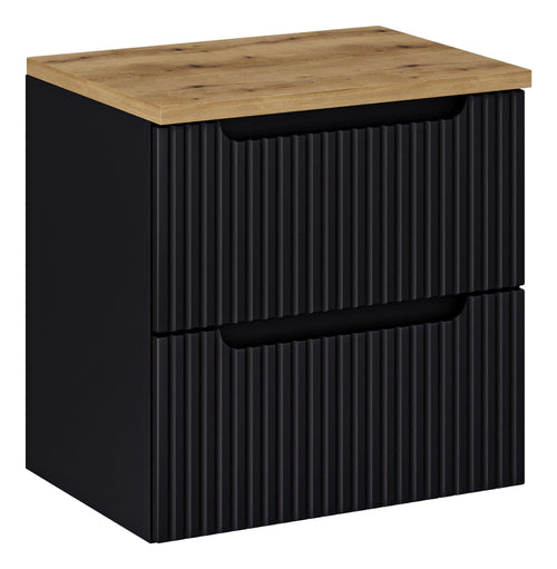 Set baie masca cu blat, cu 2 sertare 60 cm, Nob Negru / Stejar