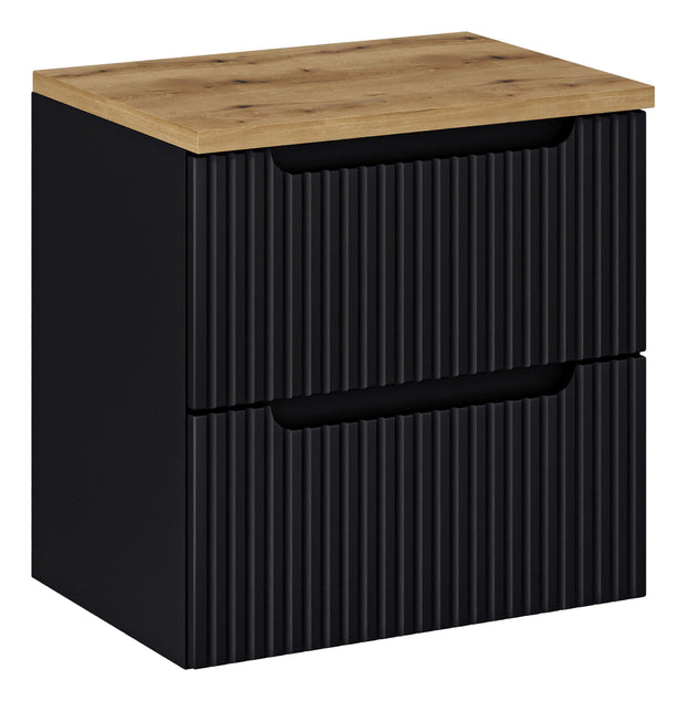 Set baie masca cu blat, cu 2 sertare 60 cm, Nob Negru / Stejar