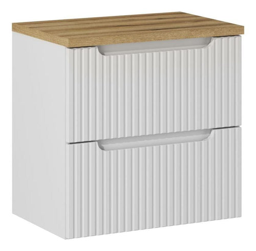 Set baie masca cu blat, cu 2 sertare 60 cm, Now Alb / Stejar