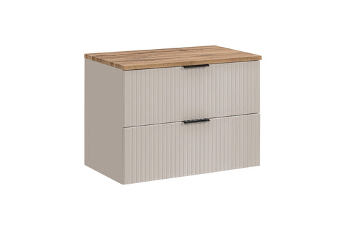 Set baie masca cu blat, cu 2 sertare 80 cm, Adc Bej / Stejar