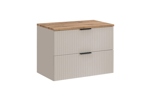 Set baie masca cu blat, cu 2 sertare 80 cm, Adc Bej / Stejar