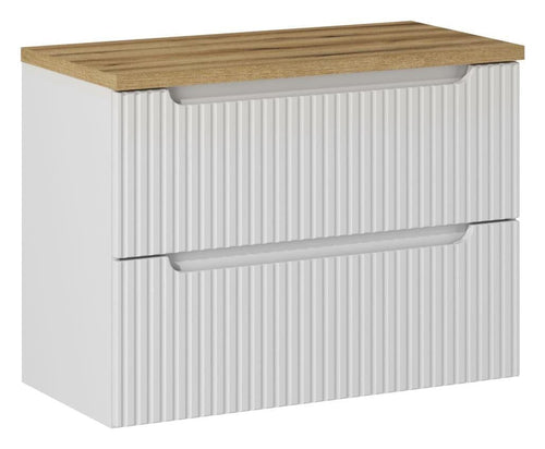 Set baie masca cu blat, cu 2 sertare 80 cm, Now Alb / Stejar