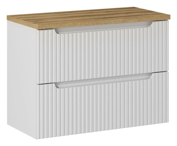 Set baie masca cu blat, cu 2 sertare 80 cm, Now Alb / Stejar