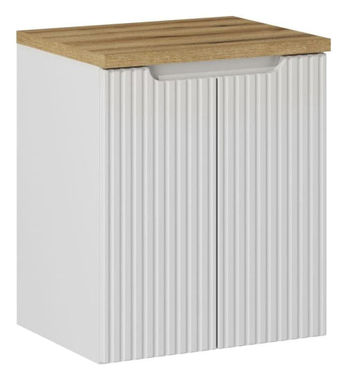 Set baie masca cu blat, cu 2 usi 50 cm, Now Alb / Stejar