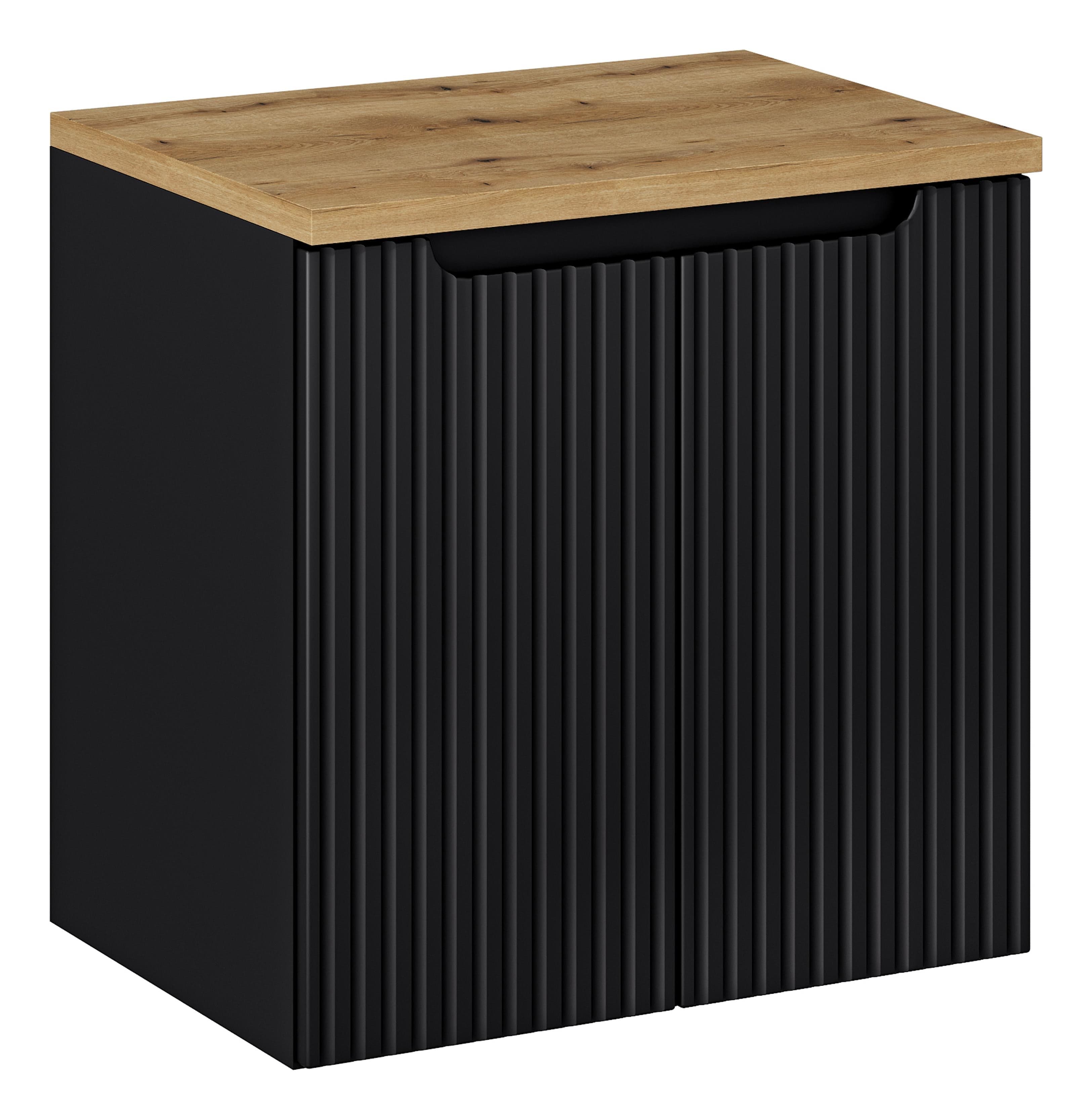 Set baie masca cu blat, cu 2 usi 60 cm, Nob Negru / Stejar