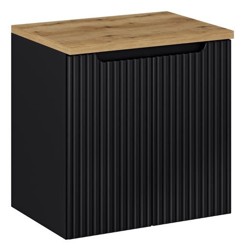Set baie masca cu blat, cu 2 usi 60 cm, Nob Negru / Stejar