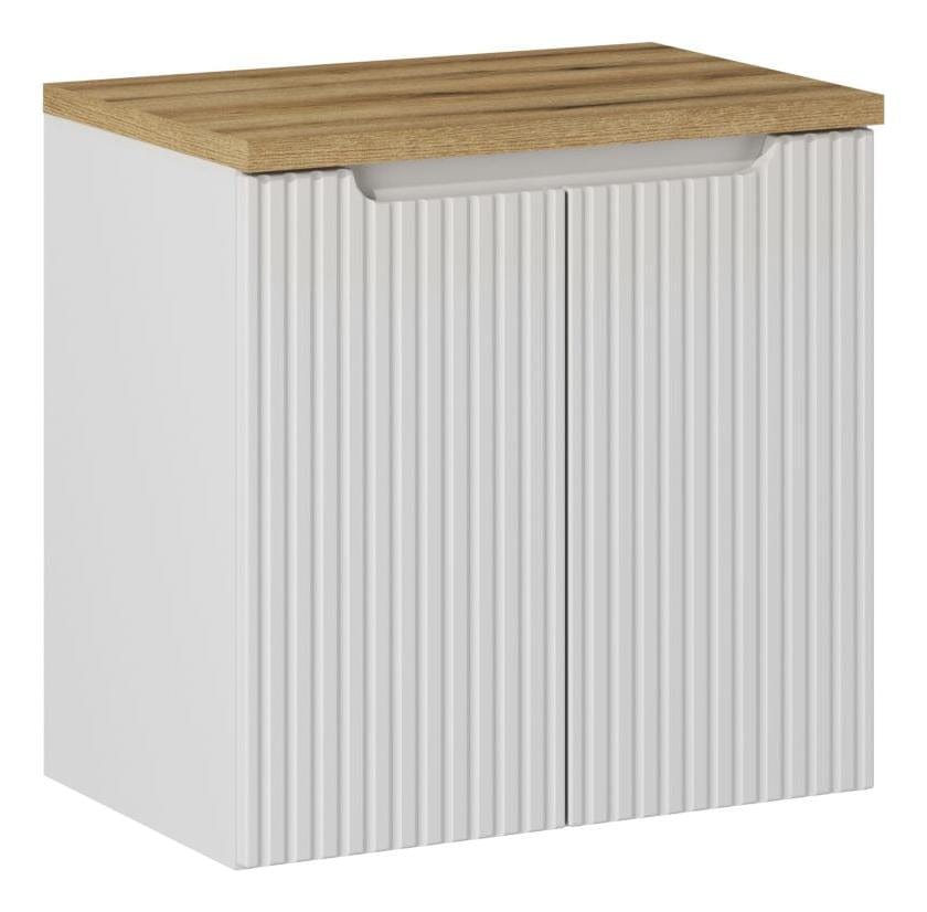 Set baie masca cu blat, cu 2 usi 60 cm, Now Alb / Stejar