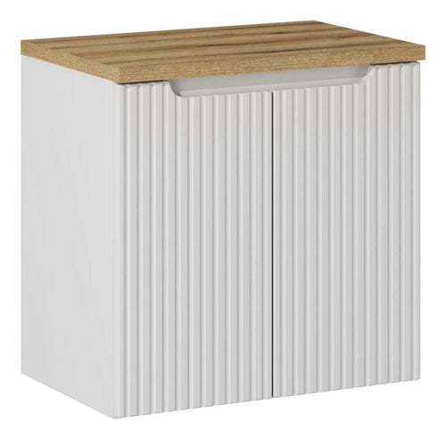 Set baie masca cu blat, cu 2 usi 60 cm, Now Alb / Stejar