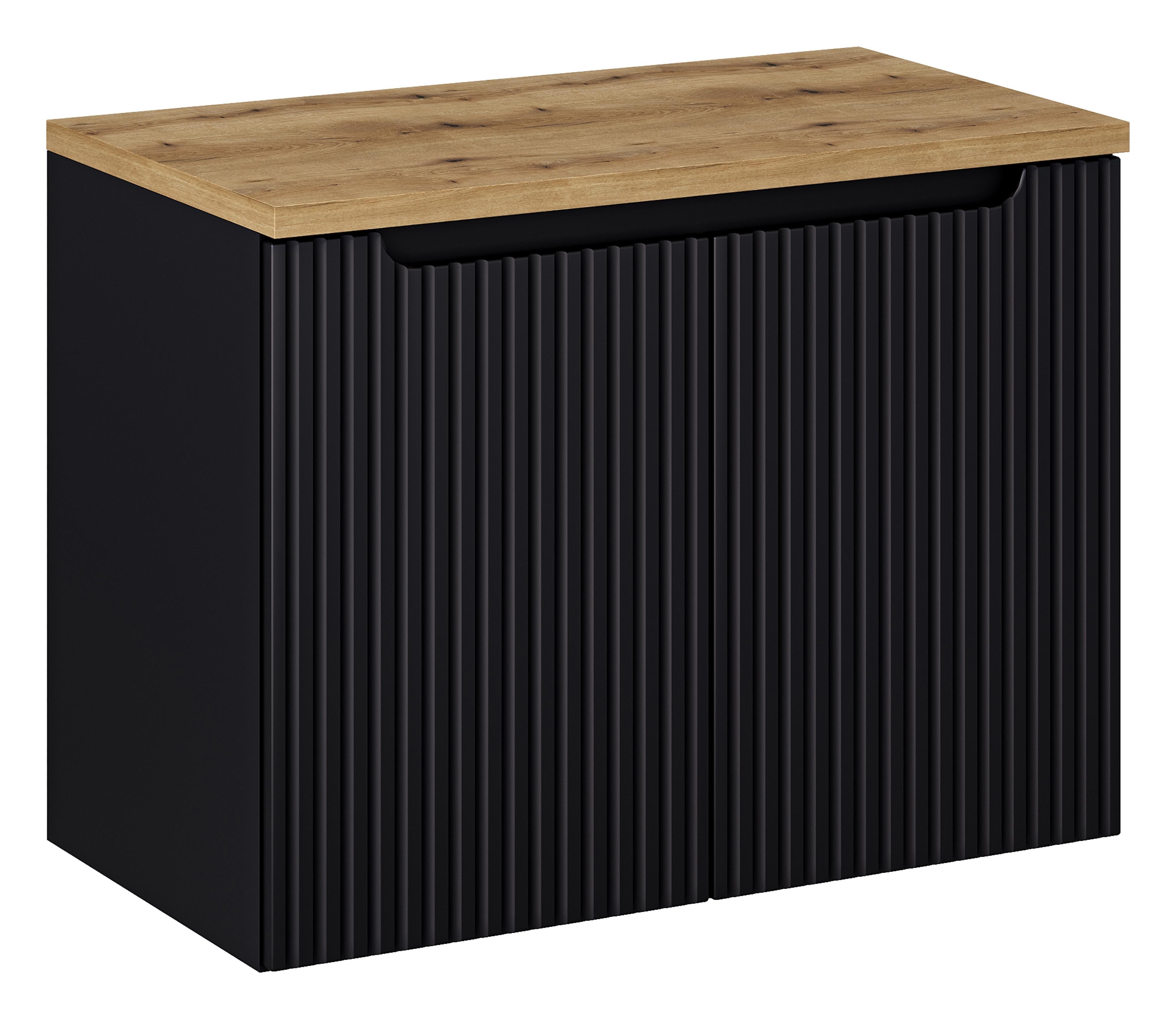 Set baie masca cu blat, cu 2 usi 80 cm, Nob Negru / Stejar