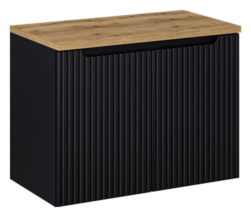 Set baie masca cu blat, cu 2 usi 80 cm, Nob Negru / Stejar