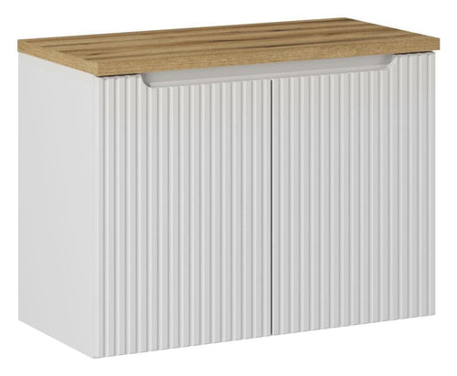 Set baie masca cu blat, cu 2 usi 80 cm, Now Alb / Stejar