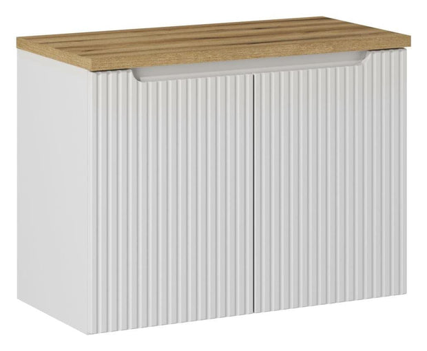 Set baie masca cu blat, cu 2 usi 80 cm, Now Alb / Stejar