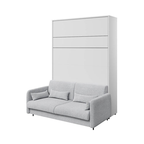 Lenart Set Canapea Fixa, 3 Locuri, BC19 Gri Deschis, l184xA93xH74 cm + Pat rabatabil pe perete cu tablie tapitata Bed Concept Vertical Alb Mat, 200 x 160 cm