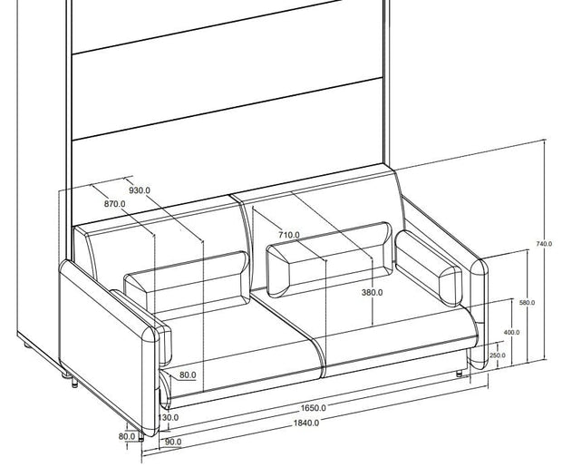 Lenart Set Canapea Fixa, 3 Locuri, BC19 Gri Deschis, l184xA93xH74 cm + Pat rabatabil pe perete cu tablie tapitata Bed Concept Vertical Alb Mat, 200 x 160 cm