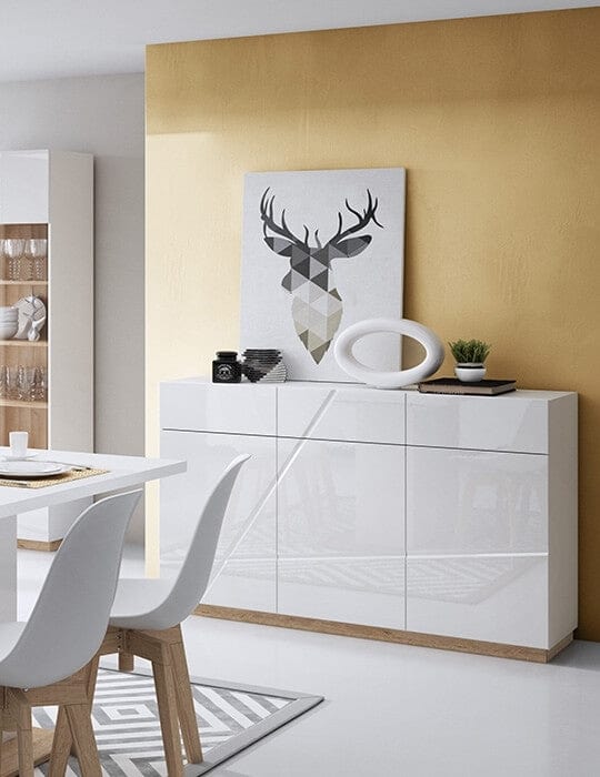 Set de mobila dining din pal si sticla, 4 piese, Futura Alb / Stejar Riviera (8)