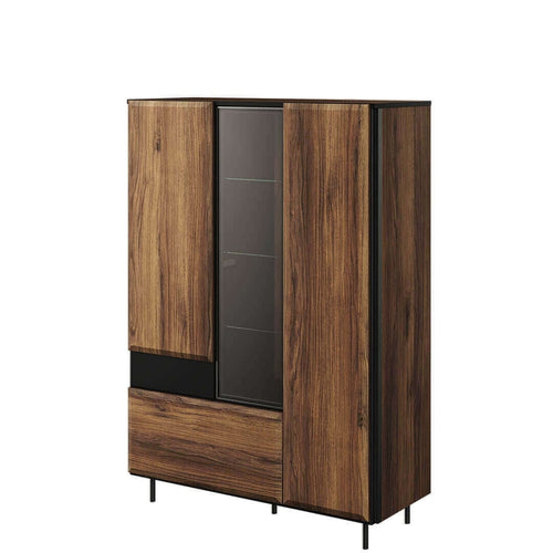 Set de mobila living din pal, metal si sticla, 6 piese, Borga Stejar Catania / Negru (1)