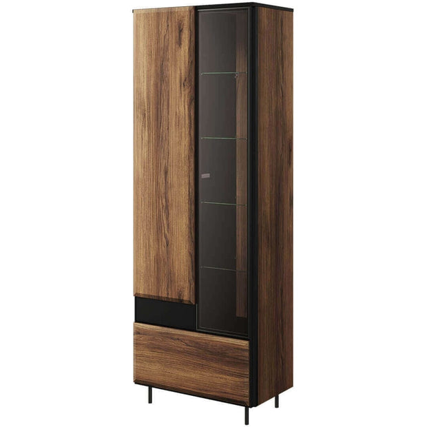 Set de mobila living din pal, metal si sticla, 6 piese, Borga Stejar Catania / Negru (3)