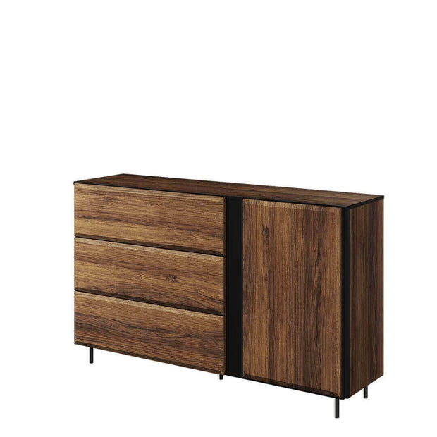 Lenart Set de mobila living din pal, metal si sticla, 6 piese, Borga Stejar Catania / Negru