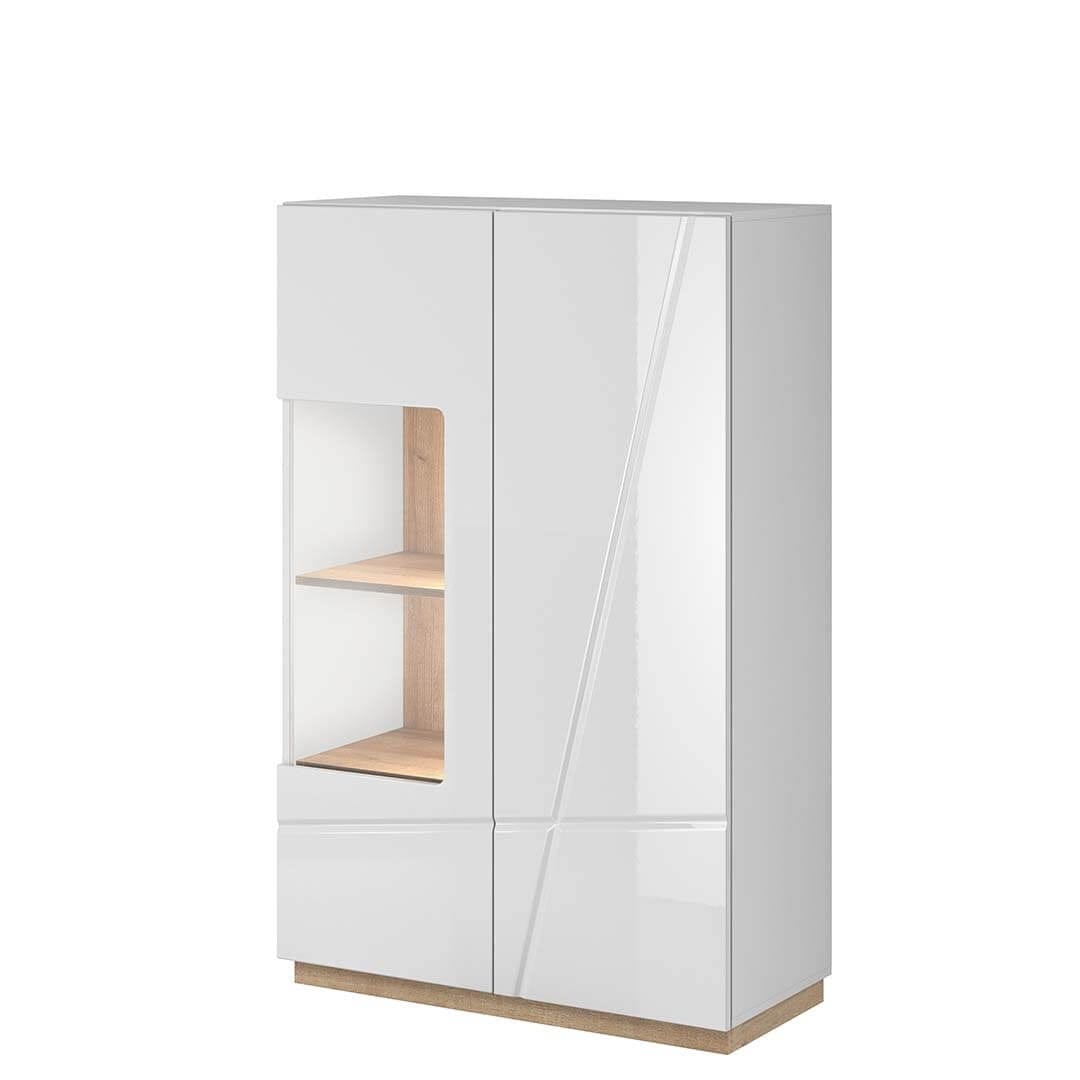 Lenart Set de mobila living din pal si sticla, 4 piese, Futura Alb / Stejar Riviera