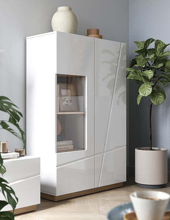 Lenart Set de mobila living din pal si sticla, 4 piese, Futura Alb / Stejar Riviera