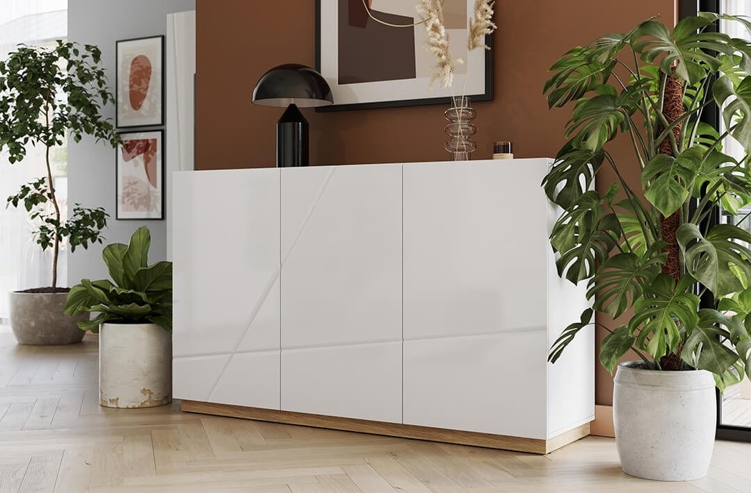 Set de mobila living din pal si sticla, 4 piese, Futura Alb / Stejar Riviera (6)