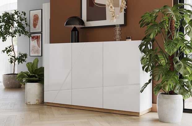 Set de mobila living din pal si sticla, 4 piese, Futura Alb / Stejar Riviera (6)