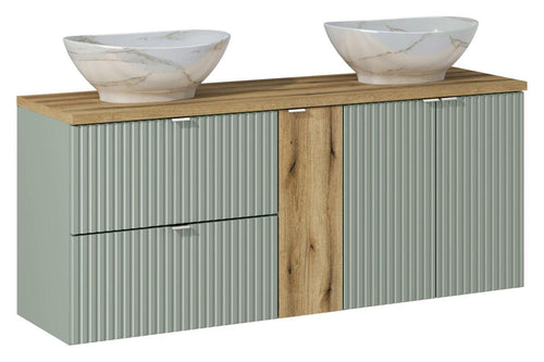 Set masca si lavoar, 140 cm, Pati Verde / Stejar / Alb