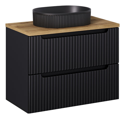 Set masca si lavoar, 80 cm, Beyond Negru / Stejar