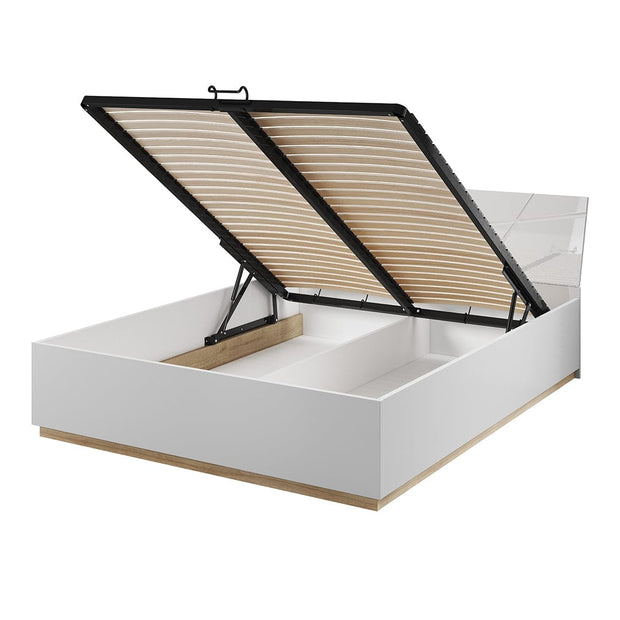 Set Mobila Dormitor din pal, cu pat 200 x 160 cm, 5 piese Futura Alb Mat / Stejar Riviera (2)
