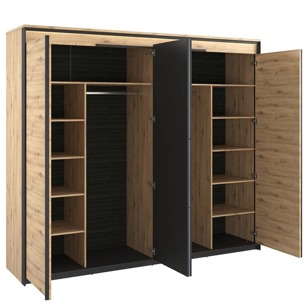 Lenart Set Mobila Dormitor din pal, cu pat 200 x 160 cm, 5 piese Quant Stejar Artisan / Negru