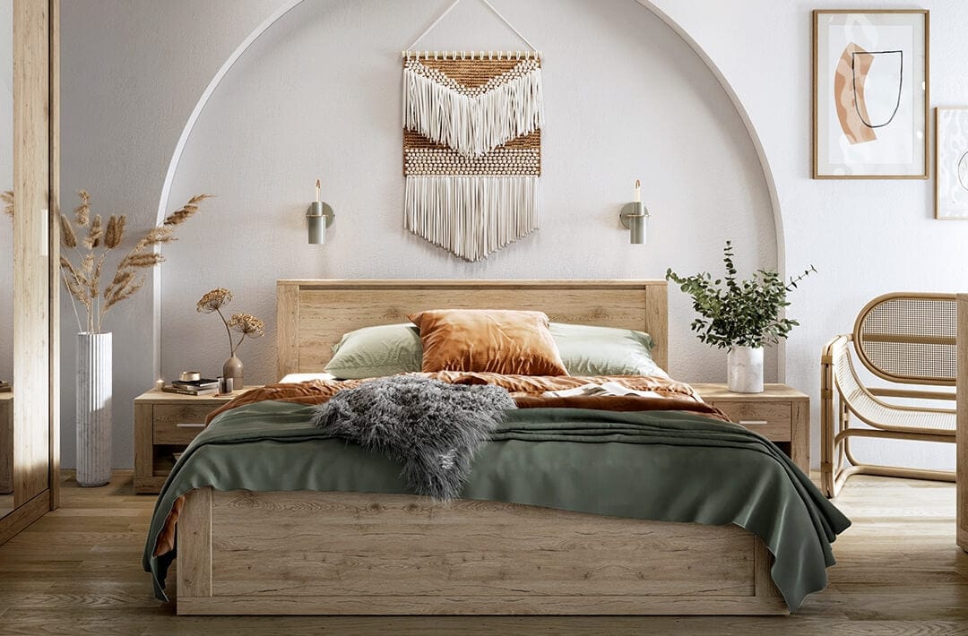 Lenart Set Mobila Dormitor din pal, cu pat 200 x 180 cm, 4 piese Idea Stejar San Remo