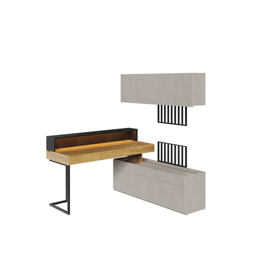 Set Mobilier Birou din pal, pentru copii si tineret, 5 piese, Teen Flex Set 03 Natural / Gri / Negru